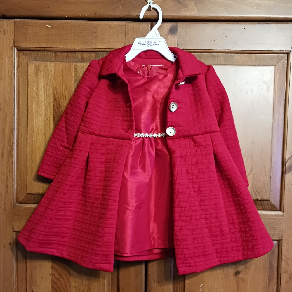 Purple Rose 2 piece Jacket Dress  Girl Toddler 3T Red New